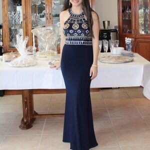 Dark blue Evening gown with sequins backless